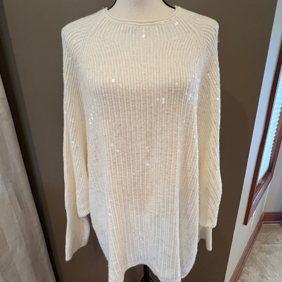 Express Women's Ivory Cream Sequined Batwing Sweater, Size XL - Picture 2 of 10